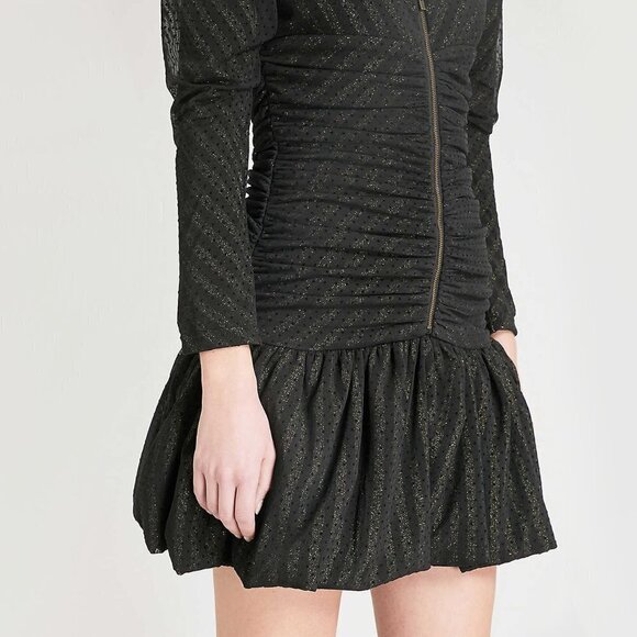 NWOT Maje black mesh metallic gold mini holiday dress, S - Picture 3 of 13